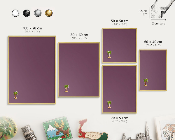 Tableau magnétique avec cadre de couleur dorée Couleur violette
