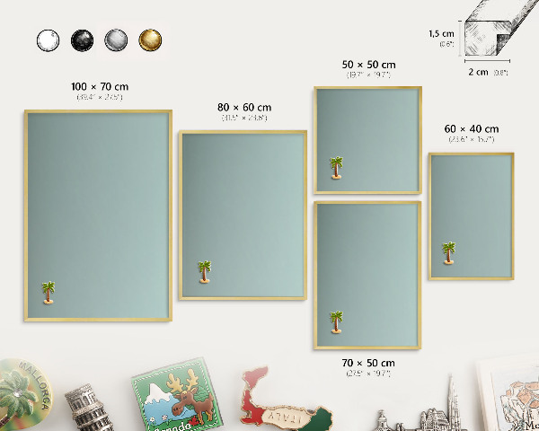 Tableau pour aimants cadre doré Dégradé turquoise