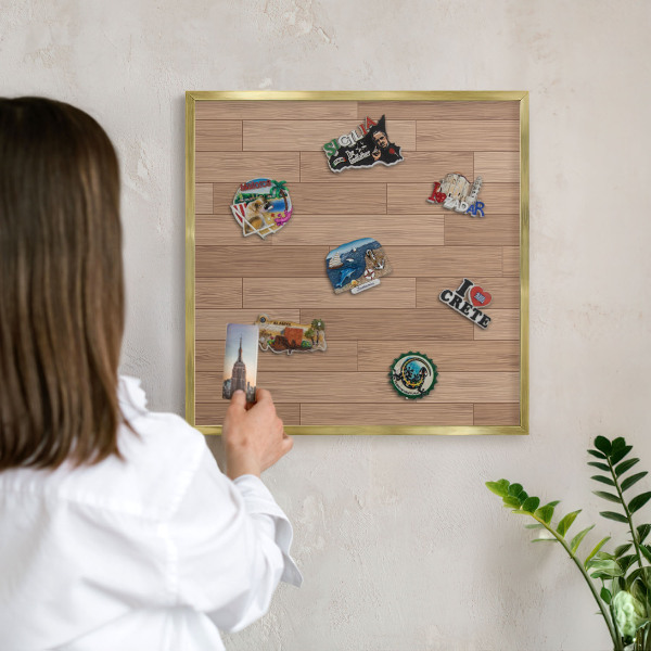 Tableau magnétique avec cadre de couleur dorée Motif en bois