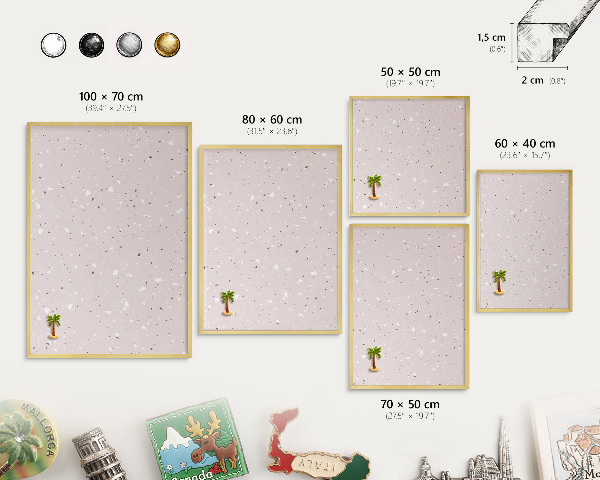 Tableau magnétique avec cadre de couleur dorée Terrazzo moderne