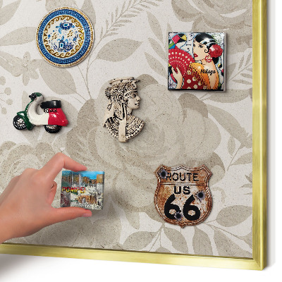 Tableau magnétique avec cadre de couleur dorée Fleurs vintage