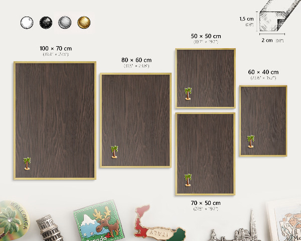 Tableau magnétique avec cadre de couleur dorée Bois naturel
