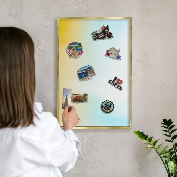 Tableau magnétique avec cadre de couleur dorée Détente pastel