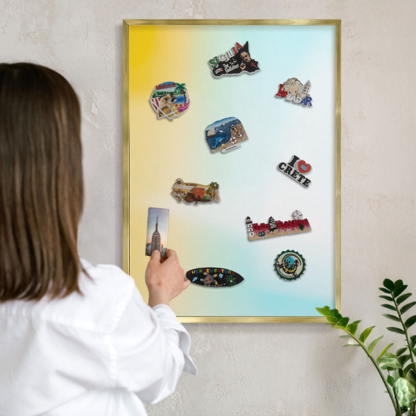 Tableau magnétique avec cadre de couleur dorée Détente pastel