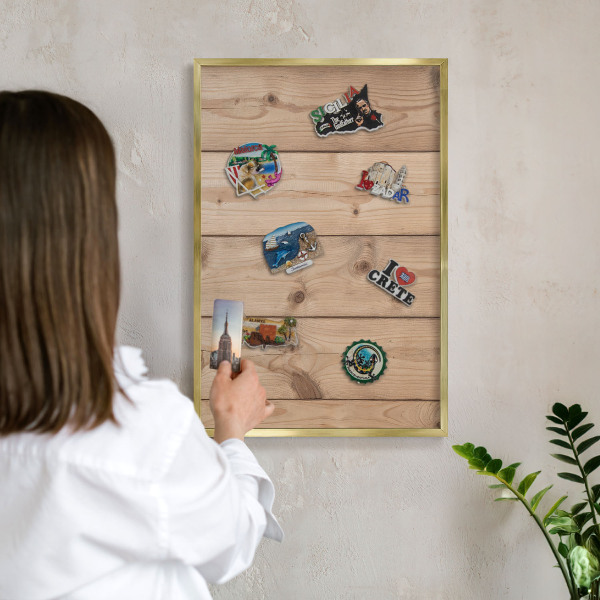 Tableau magnétique avec cadre de couleur dorée Texture bois