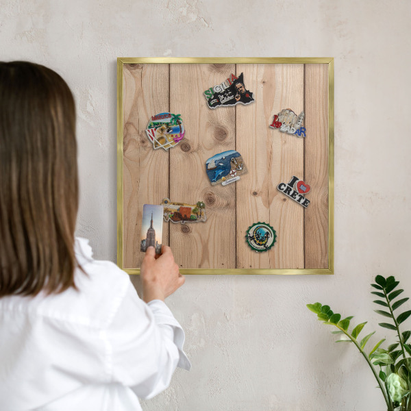 Tableau magnétique avec cadre de couleur dorée Texture bois
