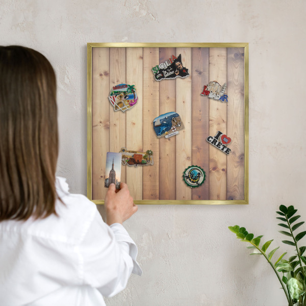 Tableau magnétique avec cadre de couleur dorée Planches en bois