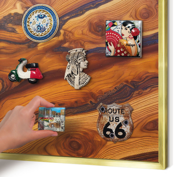 Tableau magnétique avec cadre de couleur dorée Anneaux en bois