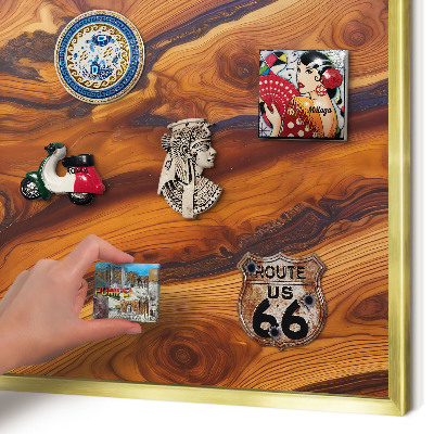 Tableau magnétique avec cadre de couleur dorée Anneaux en bois