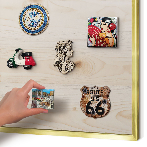 Tableau magnétique avec cadre de couleur dorée Motif en bois