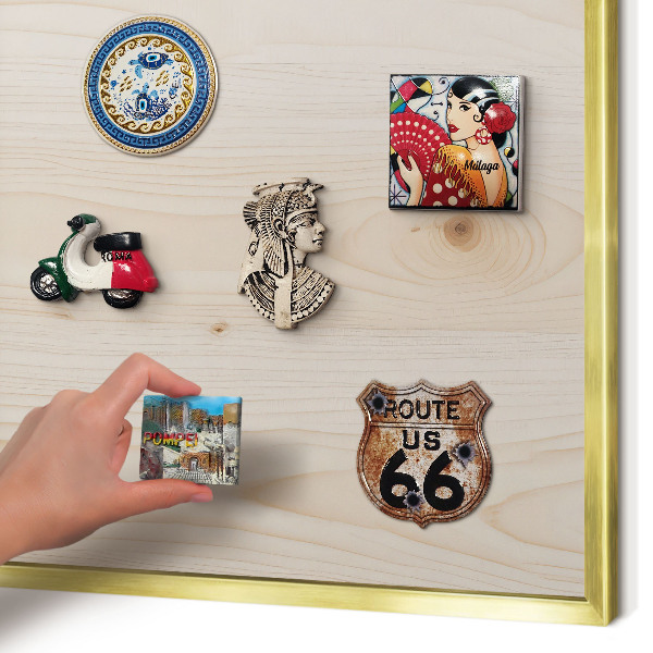 Tableau magnétique avec cadre de couleur dorée Motif en bois