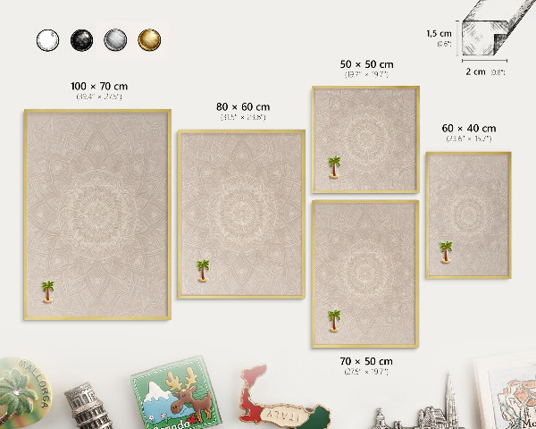 Tableau pour aimants cadre doré Mandala décoratif