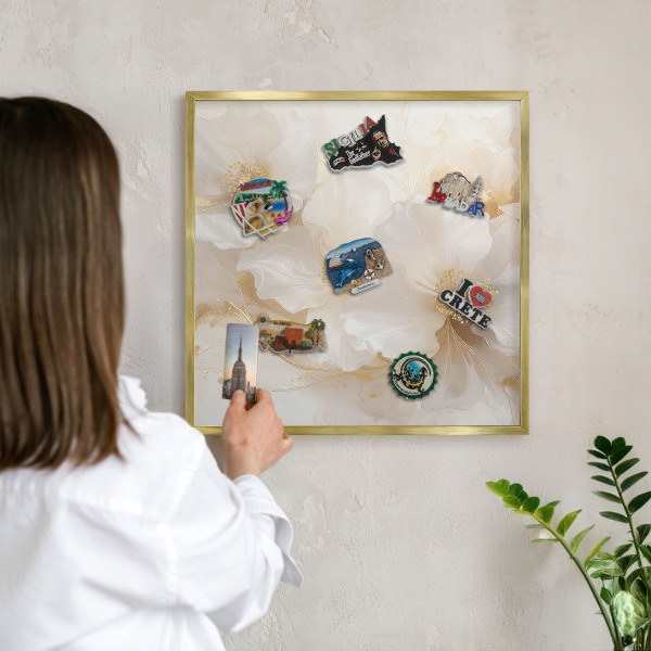 Tableau pour aimants cadre doré Fleurs pastel