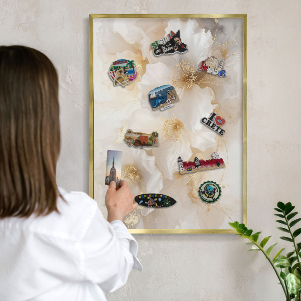 Tableau pour aimants cadre doré Fleurs pastel