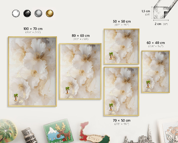 Tableau pour aimants cadre doré Fleurs pastel