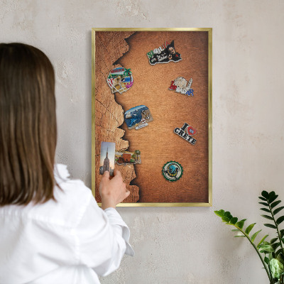 Tableau magnétique avec cadre de couleur dorée Texture bois