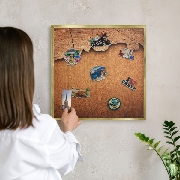 Tableau magnétique avec cadre de couleur dorée Texture bois