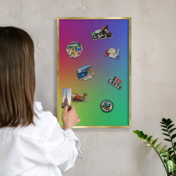 Tableau pour aimants cadre doré Dégradé arc-en-ciel