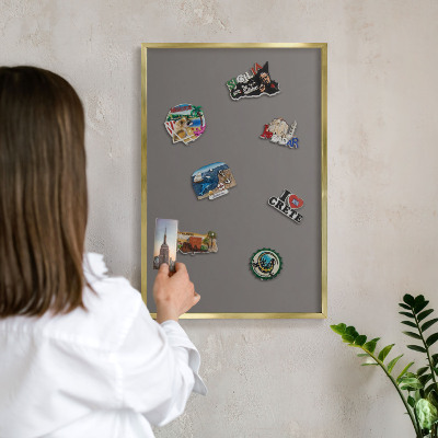 Tableau magnétique avec cadre de couleur dorée Gris foncé