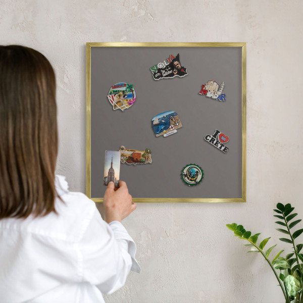 Tableau magnétique avec cadre de couleur dorée Gris foncé