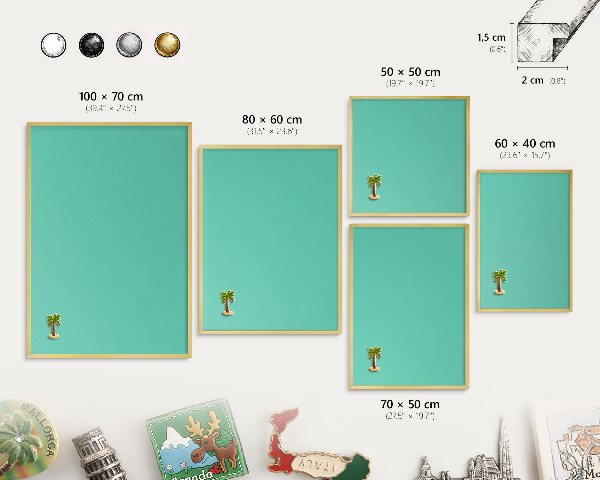 Tableau magnétique avec cadre de couleur dorée Menthe forte