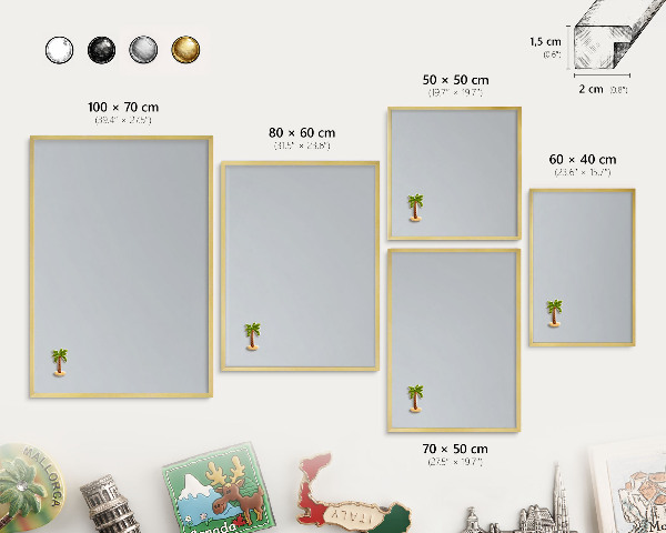 Tableau magnétique avec cadre de couleur dorée Gris clair