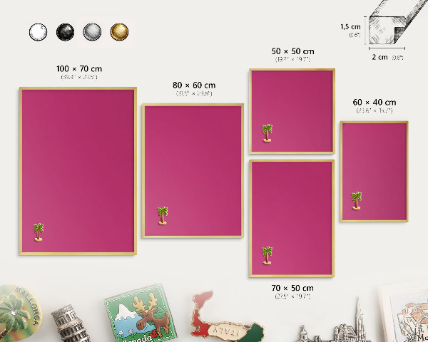 Tableau magnétique avec cadre de couleur dorée Rose intense
