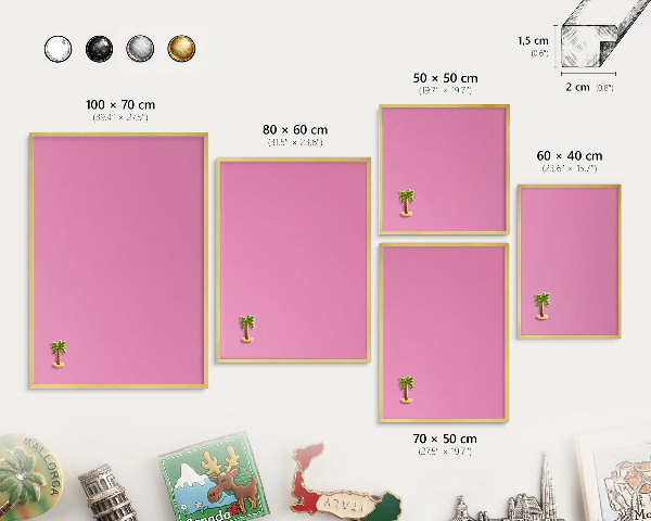 Tableau magnétique avec cadre de couleur dorée Rose frais