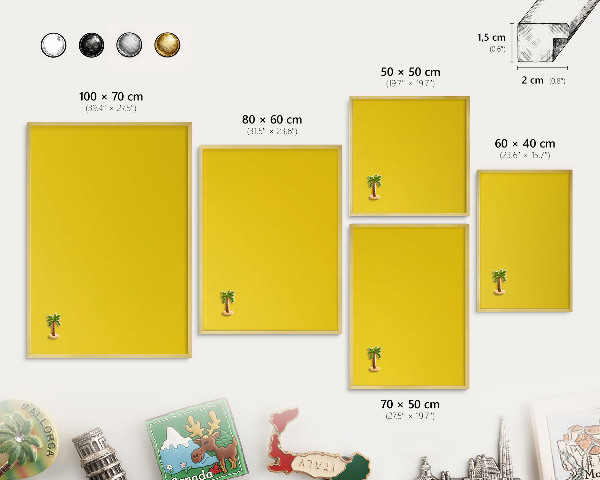 Tableau pour aimants cadre doré Jaune intense
