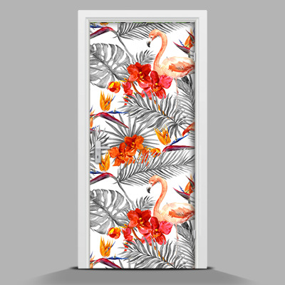 Sticker porte Flamants tropicaux