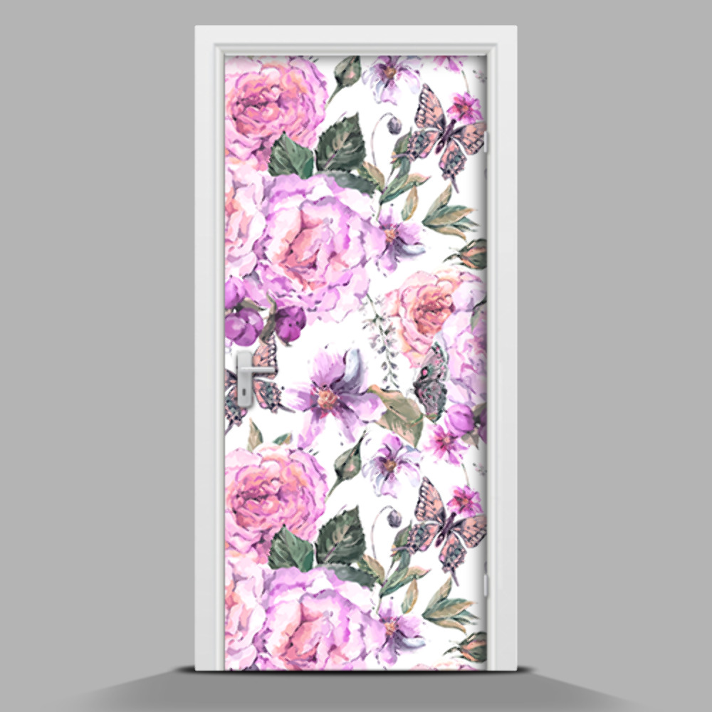 Autocollant pour porte Fleurs et papillons