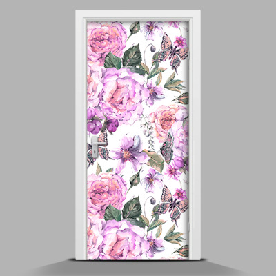 Autocollant pour porte Fleurs et papillons