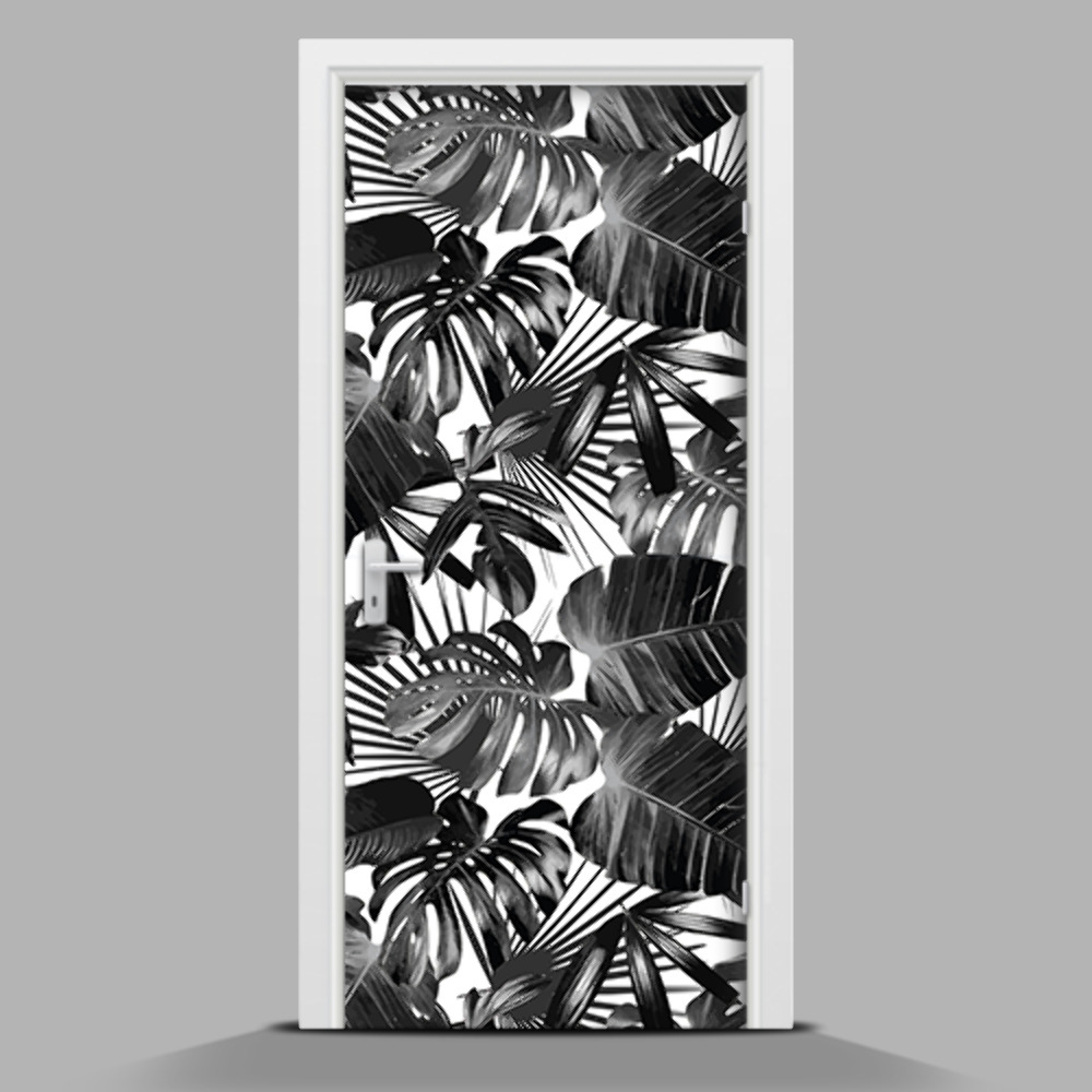 Poster porte Feuilles de palmier noires et blanches