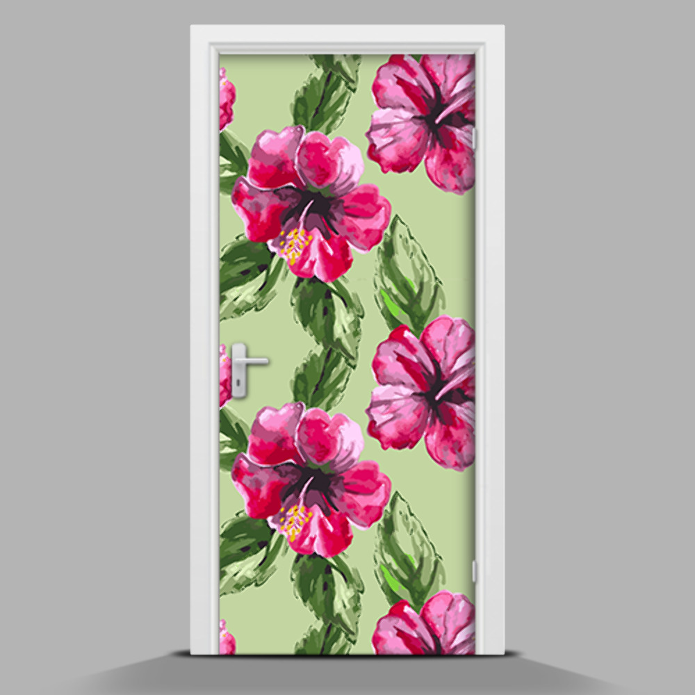 Autocollant de porte Grandes fleurs sur fond céladon