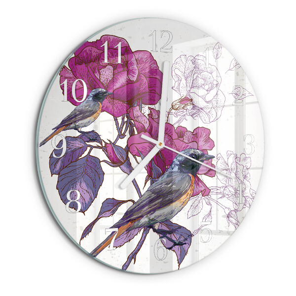 Horloge ronde Oiseaux Fleurs