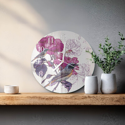 Horloge ronde Oiseaux Fleurs