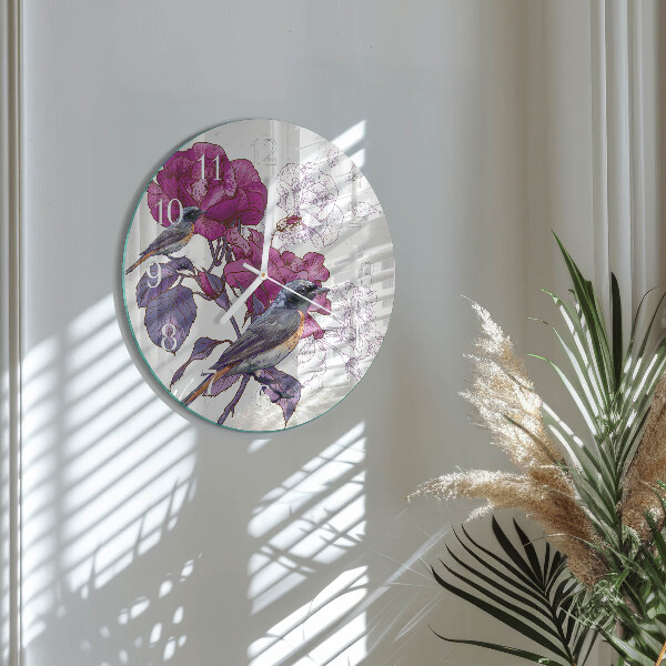 Horloge ronde Oiseaux Fleurs