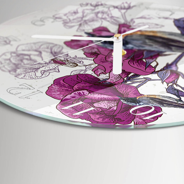 Horloge ronde Oiseaux Fleurs