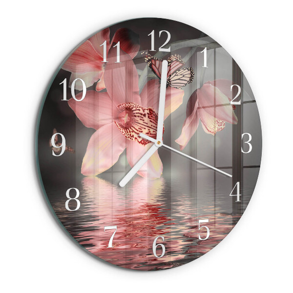 Horloge ronde Orchidée
