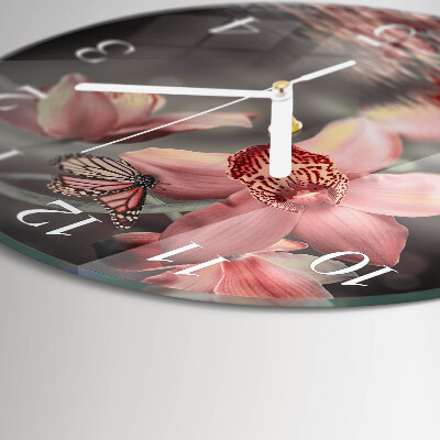 Horloge ronde Orchidée