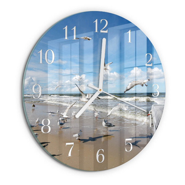Horloge ronde Mouettes sur la plage