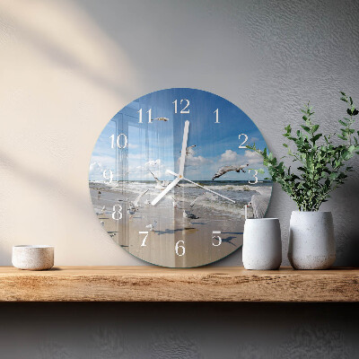Horloge ronde Mouettes sur la plage