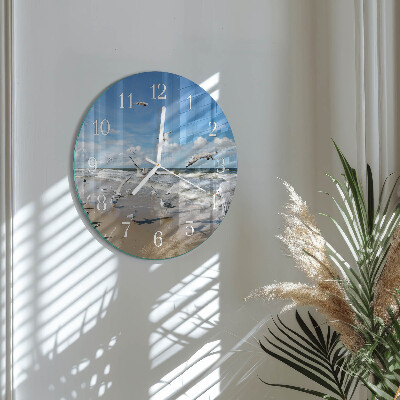 Horloge ronde Mouettes sur la plage