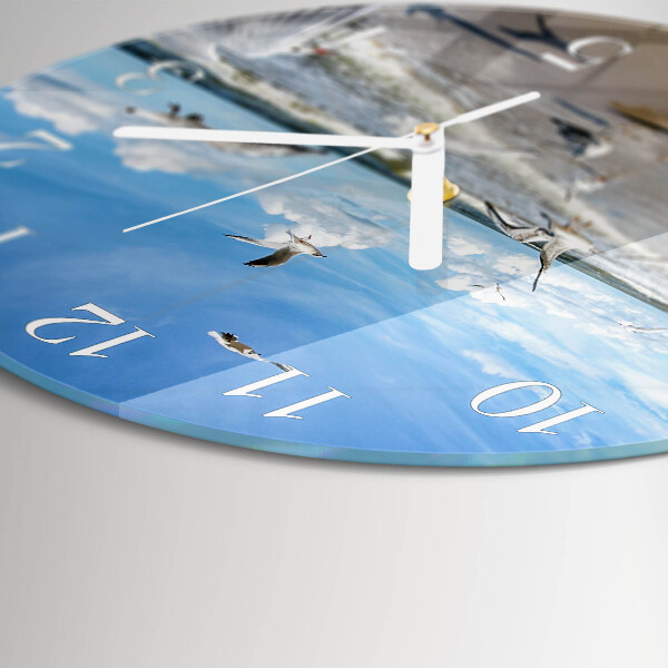 Horloge ronde Mouettes sur la plage