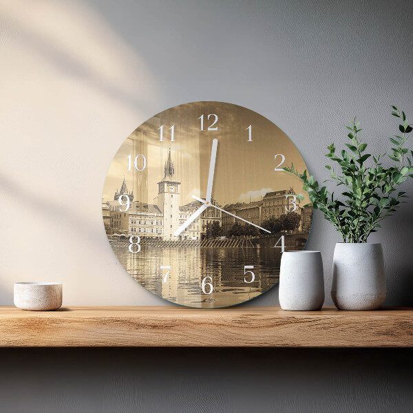 Horloge ronde Château Sepia