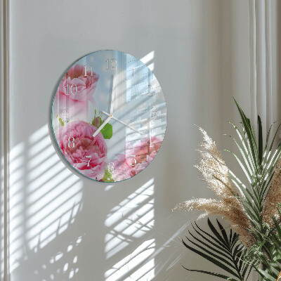 Horloge ronde Pivoines