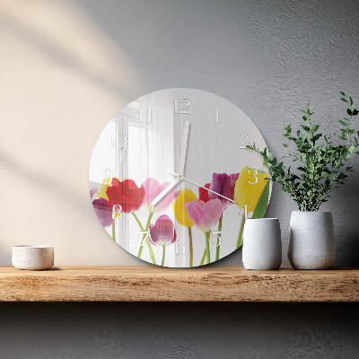 Horloge ronde Tulipes colorées