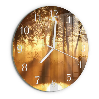 Horloge ronde Arbres Brouillard
