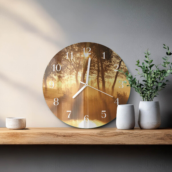 Horloge ronde Arbres Brouillard