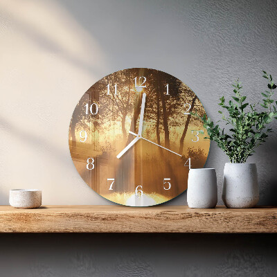 Horloge ronde Arbres Brouillard